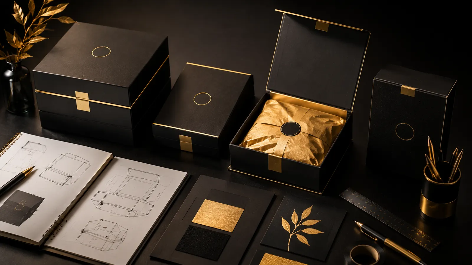 Premium black and gold product packaging design for an Amazon private label brand