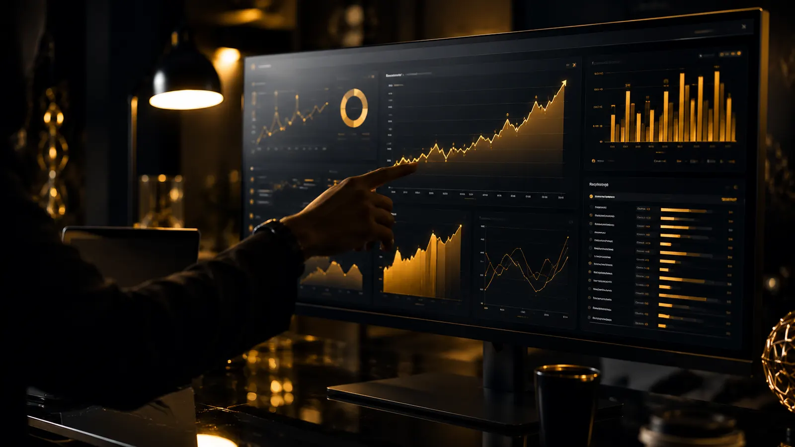 Amazon PPC dashboard with rising golden graphs showing ad performance